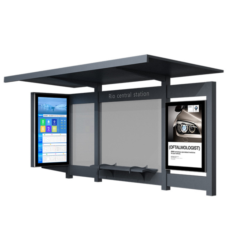 ເຫຼັກ Galvanized ດ້ວຍ Powder Coating Smart Bus Shelter